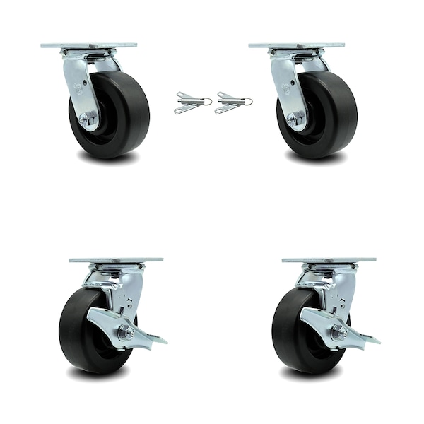 5 Inch Polyolefin Caster Set with Ball Bearings 2 Swivel Lock 2 Brake SCC